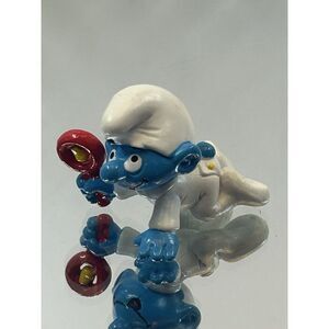 Smurfs Baby Smurf White Pajamas Rattle‎ Vintage Figure  Toy Peyo Figurine